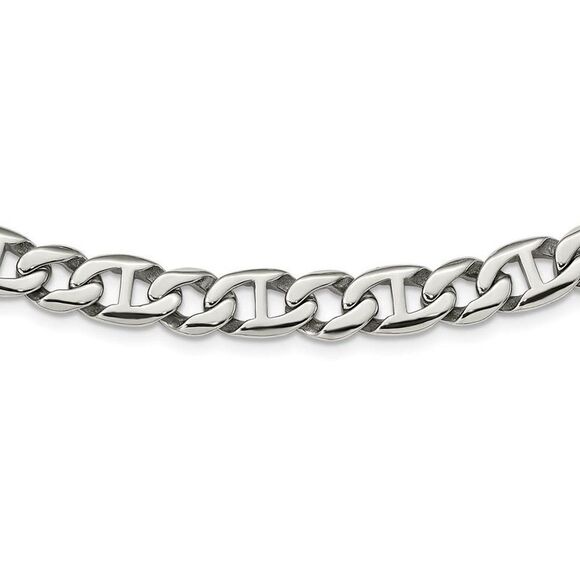 Men's 9mm Stainless Steel Fancy Anchor Chain Necklace, 24 Inch - Picture 2 of 8